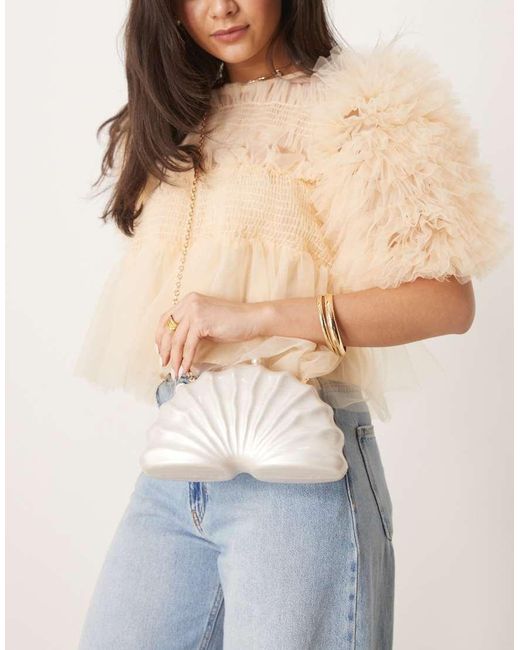 ASOS Clutch Tas Met Textuur, Parelmoereffect En Afneembare Kettingriem in het White