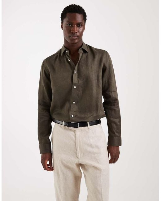Mango Natural 100% Linen Long Sleeve Shirt for men