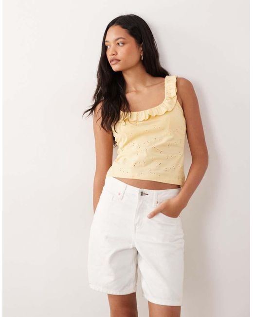 ASOS Brown Frill Detail Scoop Neck Broderie Vest Buttermilk