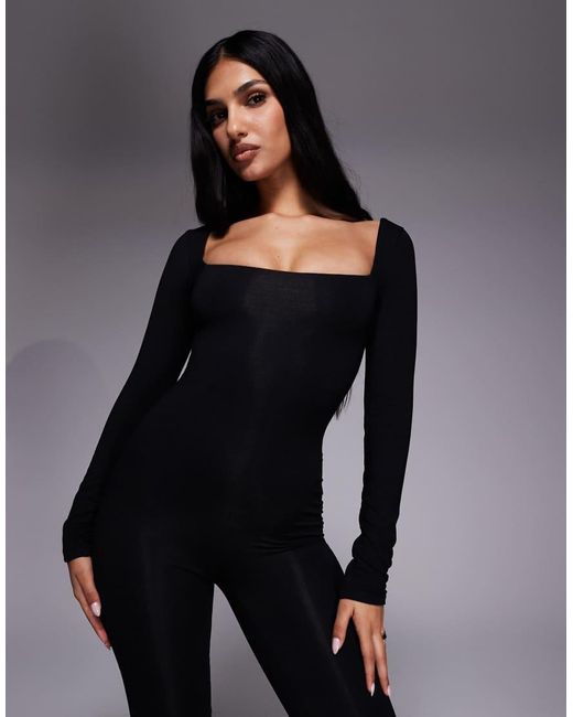 Oh Polly Blue Square Neck Long Sleeve Jumpsuit