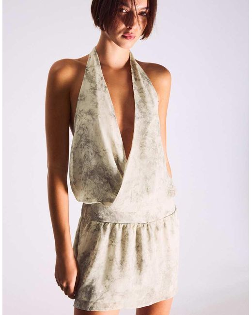 Bershka White Halter Neck Mini Wrap Dress