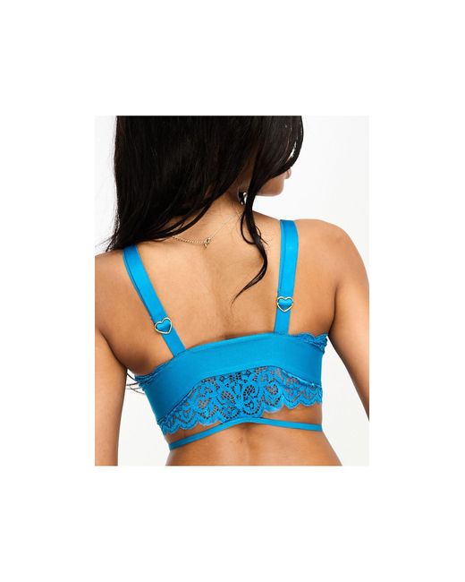 Tutti Rouge Blue Fuller Bust Brooklyn Lace And Strapping Detail Longline Triangle Bralette