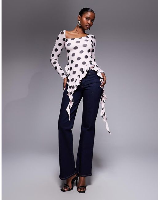 AFRM Multicolor Doris Asymmetric Ruffle Drape Detail Top