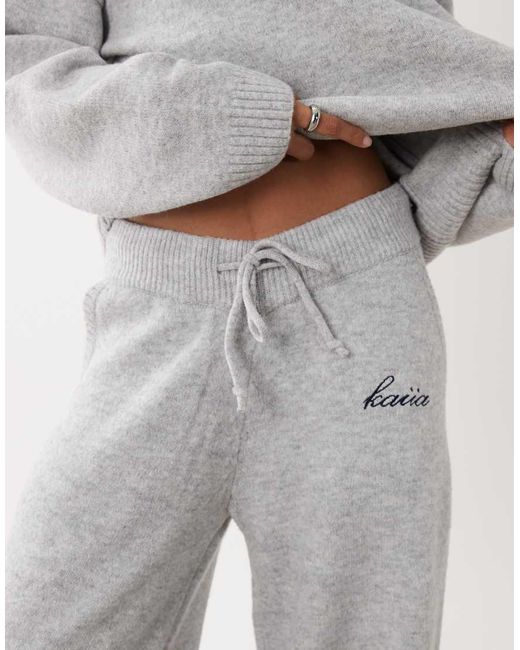 Kaiia Blue Knitted Embroidered Logo Wide Leg Trouser Co-ord