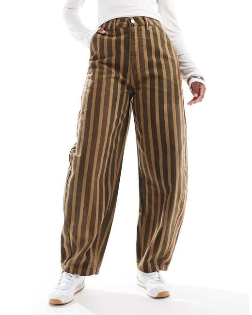 ASOS Gestreepte Broek Met Wijde Ronde Pijpen En Wassing in het Brown