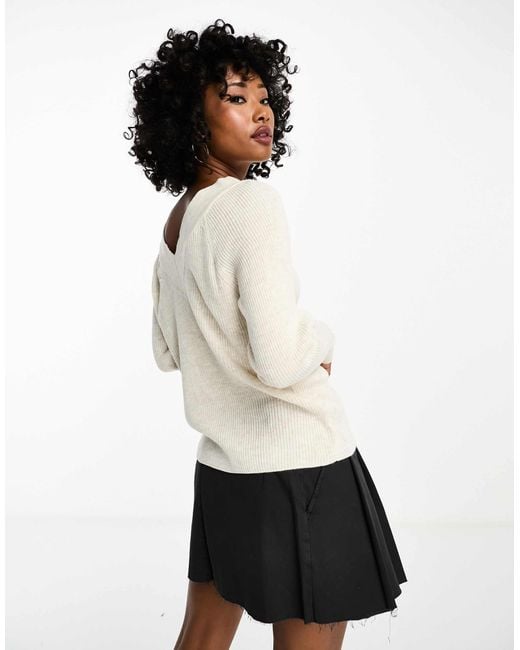 ONLY White V Neck Ribbed Jumper