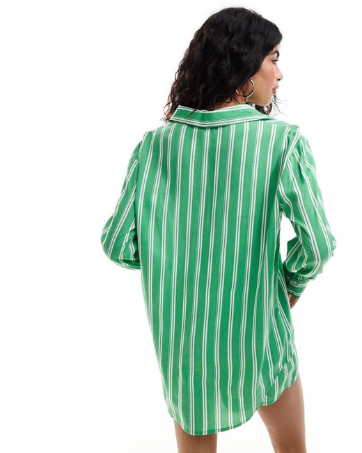 esmé studios Green Esmee Oversized Long Sleeve Stripe Beach Shirt Co-ord
