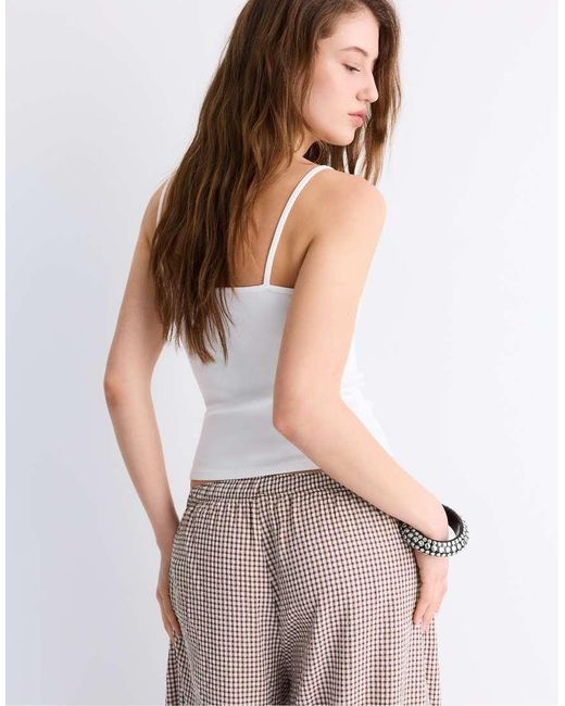 Stradivarius White B07 Ribbed Strap Top