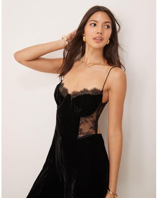 ASOS Natural Velvet Cami Jumpsuit With Lace Insert