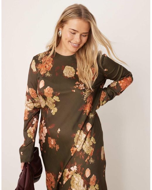 ASOS Natural Asos Design Curve Seamed Matte Satin Slip Maxi Dress