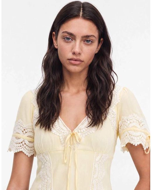 Reclaimed Vintage Natural Chiffon Tea Top With Lace Trim