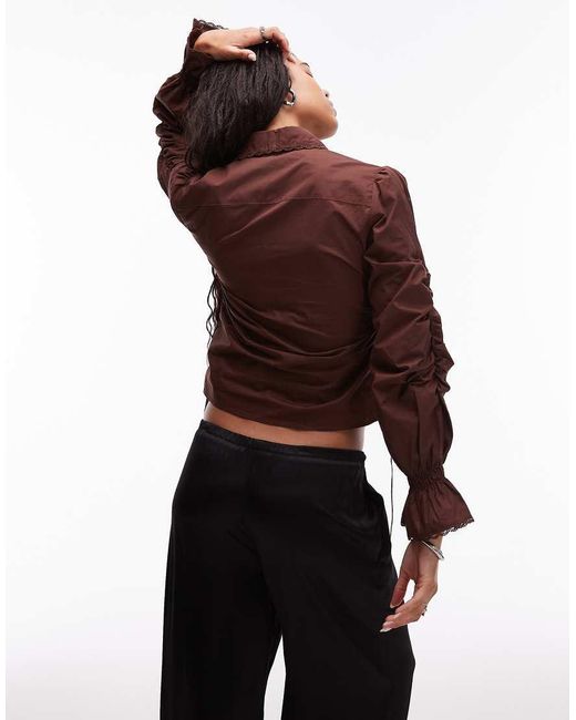 laagam Brown Sultana Sinched Ruched Blouse