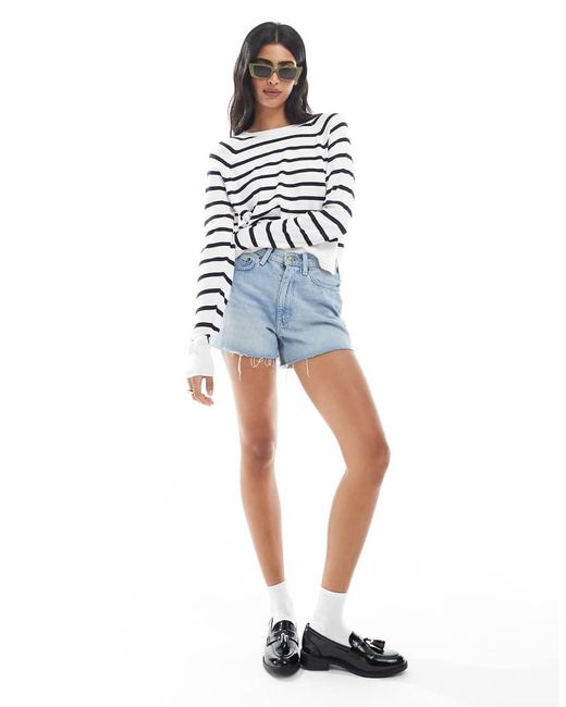 French Connection White Crew Neck Long Sleeve Striped Knit Jumper