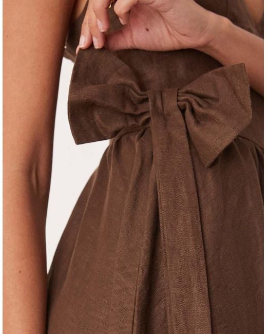 Vrg Grl Brown Daphne Linen Ruffle Detail Midi Dress