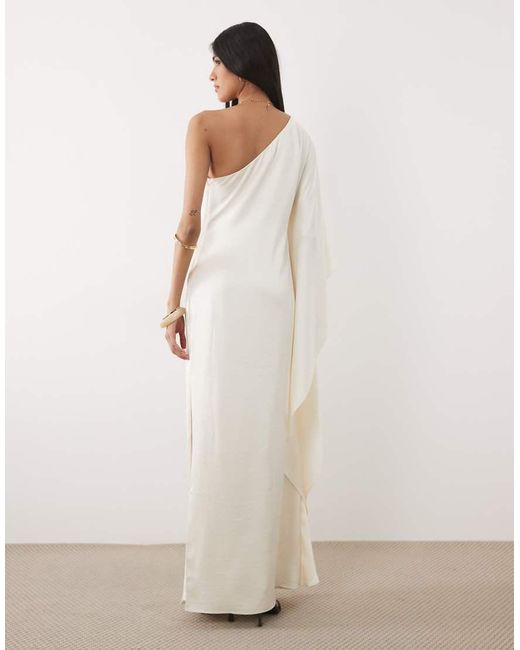 Six Stories Natural Satin One-shoulder Draped Bias Maxi Dress