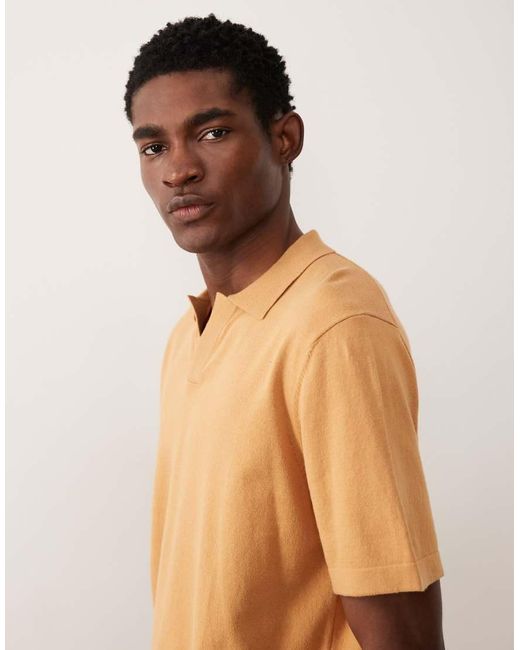 ASOS Blue Essential Relaxed Fine-Knit Notch Polo for men