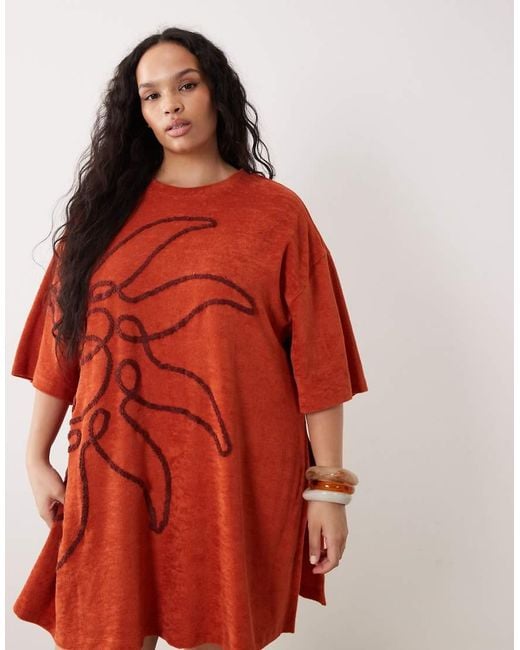 ASOS Red Asos Design Curve Sonny Beach Towelling Mini Sundress With Sun Embroidery