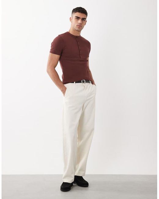 ASOS Red Muscle Fit T-Shirt With Henley Neck for men