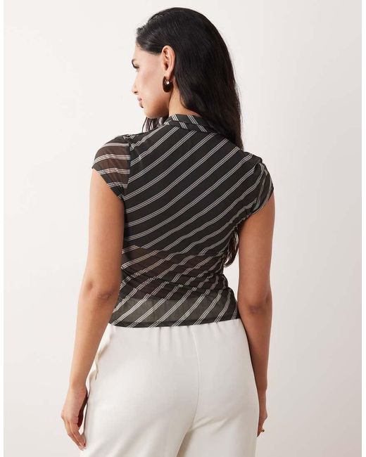 ASOS Black Cap Sleeve Sheer Shirt With Neck Tie Detail