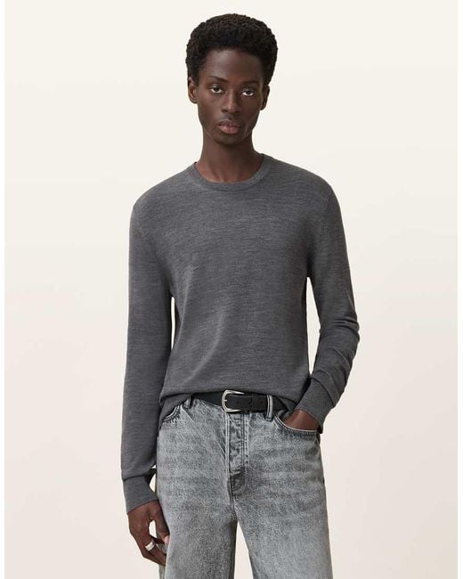 Camiseta Con Cuello Redondo De Lana De Merino Maes De AllSaints de hombre de color Gray