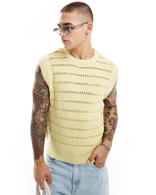 Bershka Natural Open Knitted Tank Top for men