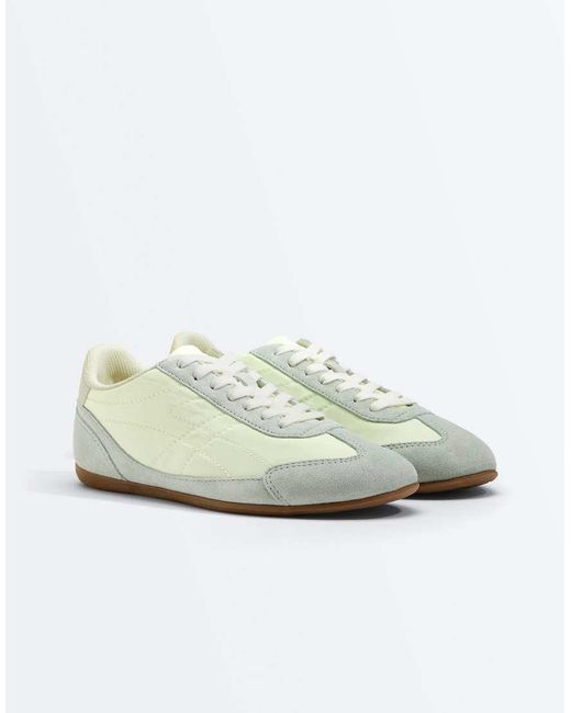 Oysho White Sport Trainers With Split Leather And Mesh Fabric