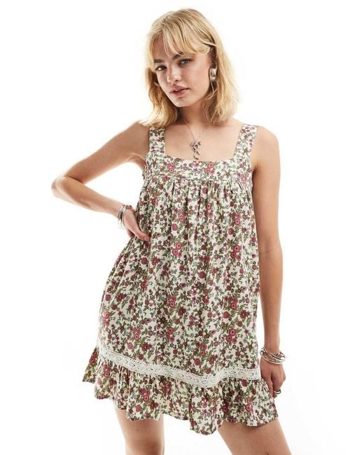 Motel Natural Exclusive Karina Vintage Floral Print Mini Smock Dress