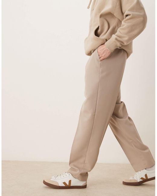 ASOS Natural Smart Oversized Tapered Trousers With Front Pleat for men