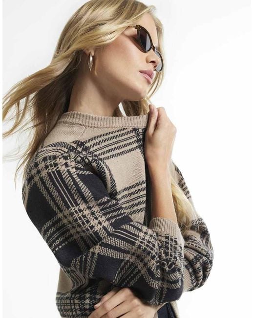River Island Gray Banana Sleeve Knit Check Cardigan