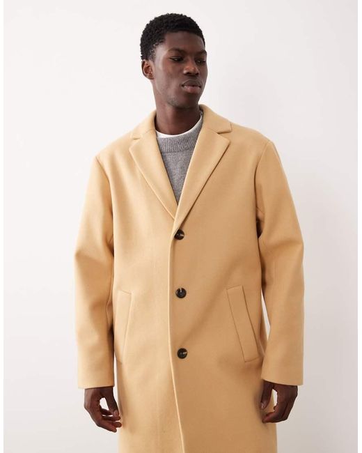 ASOS Natural Wool Look Longline Coat for men
