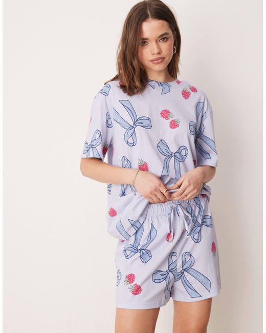 ASOS Purple Asos Design Maternity Bow & Berry Oversized Tee & Short Pajama Set