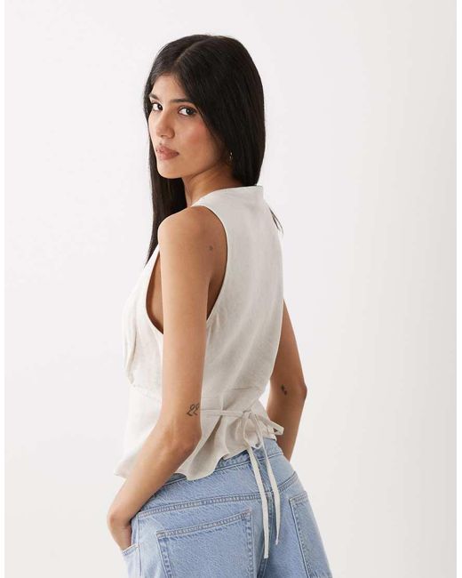 ASOS White Linen Blend Halter Top
