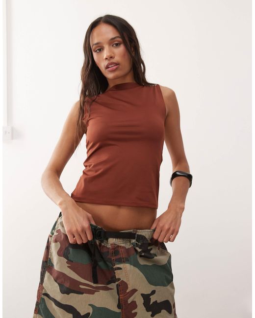 Weekday Brown Annie Sleeveless Boat Neck Top