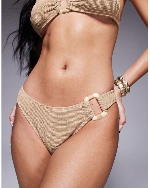 ASOS Black Eloise Textured High Leg Hipster Bikini Bottom With Raffia Trim