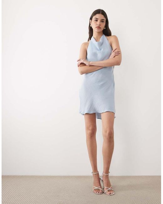 New Look Blue Halterneck Satin Mini Dress