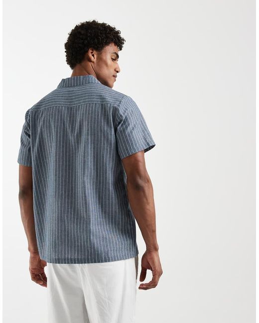 South Beach Blue Short Sleeve Linen Mix Shirt for men