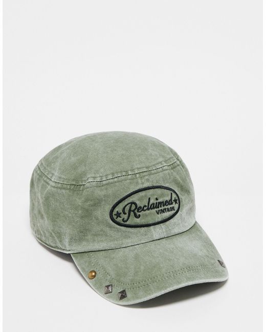 Reclaimed (vintage) Green Unisex Baker Boy With Logo And Stud Details
