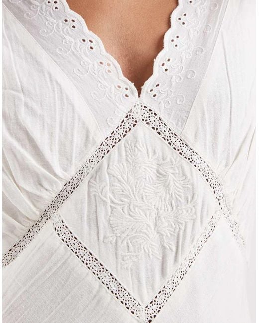 Neon Rose White Midaxi V-neck Lace Detail Dress