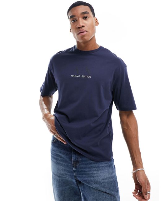 Armani Exchange Blue Centre Chest Logo Comfort Fit T-shirt for men