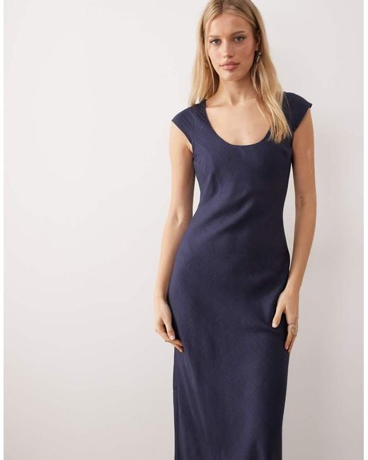 ASOS Blue Scoop Neck Bias Maxi Dress