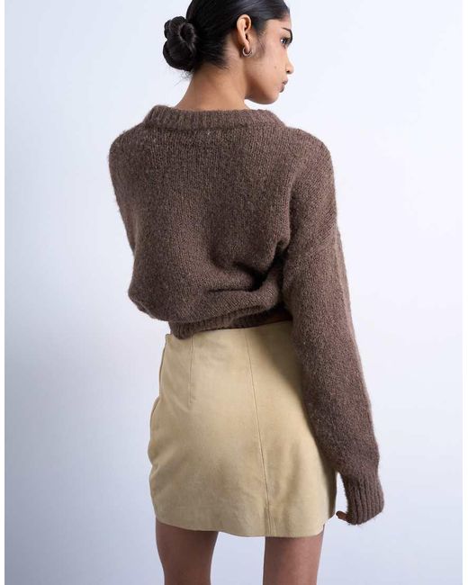 TOPSHOP Brown Real Suede Pelmet Mini Skirt