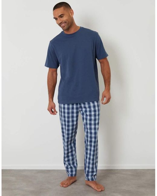 Threadbare Blue Check Relaxed Fit Pyjama Set for men