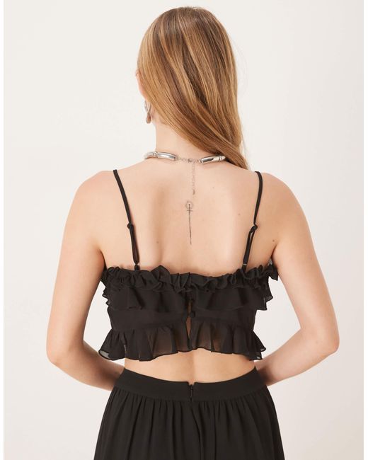 Bardot Black Arila Frill Detail Crop Top Co-ord