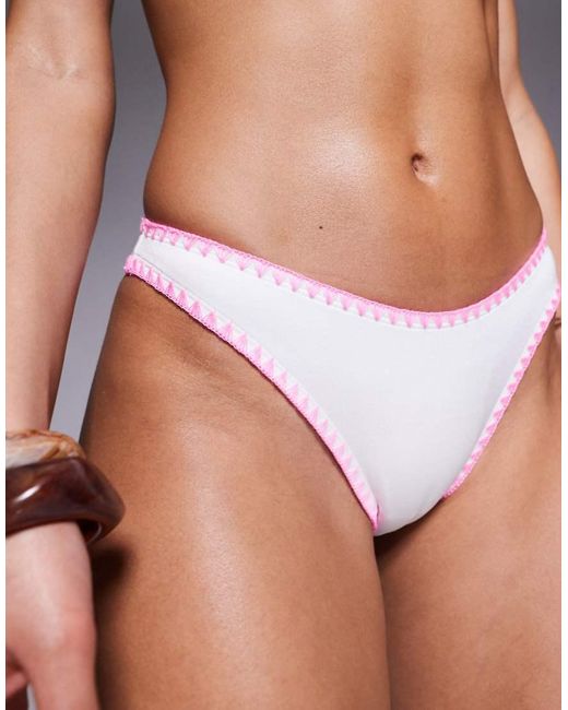Boux Avenue Gray Rhodes High Waist Bikini Bottom With Pink Whipstitch