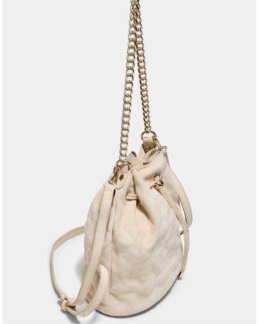 Stradivarius Natural Quilted Bucket Crossbody Bag