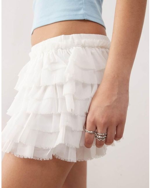 Monki Orange Chiffon Ruffle Mini Skirt