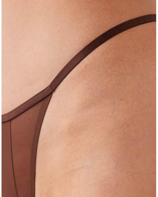 ASOS Brown Ella Microfibre Tanga Thong With Mesh Detail