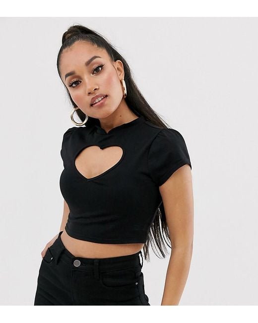ASOS Black Asos Design Petite Mandarin Collar Top With Heart Cut Out