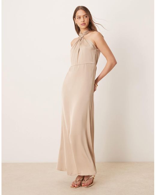 Robe mi-longue à encolure américaine torsadée - beige Vila en coloris Natural