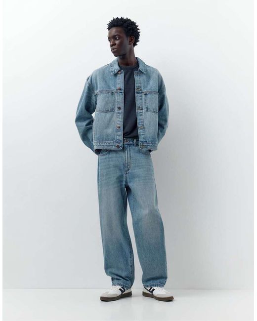 Pull&Bear Blue Denim Trucker Jacket for men